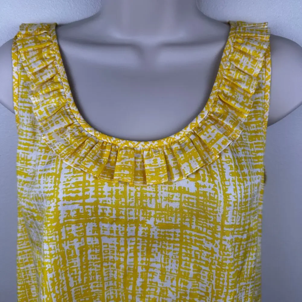 Kate Spade Maddie Silk Blouse Top Ruffled Sleeveless Geometric Preppy Yellow 8